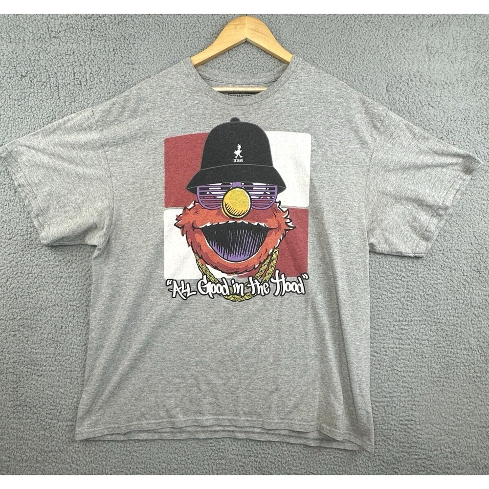 Sesame Street T Shirt Elmo "All Good in the Hood" Adult 2XL Gray S/S Crew Neck